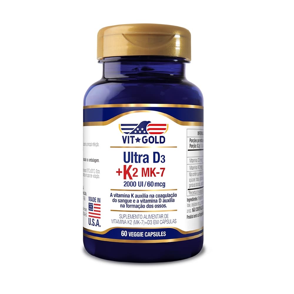 Vitamina K2 60mcg + Vitamina D3 2000UI Vitgold 60 caps.