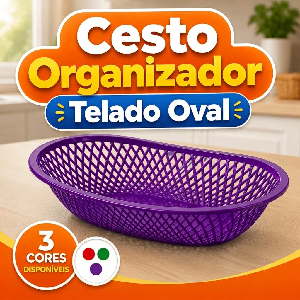 Organizador Multiuso Oval Telado Plástico Resistente Cesto Organizador Banheiro Cozinha Casa