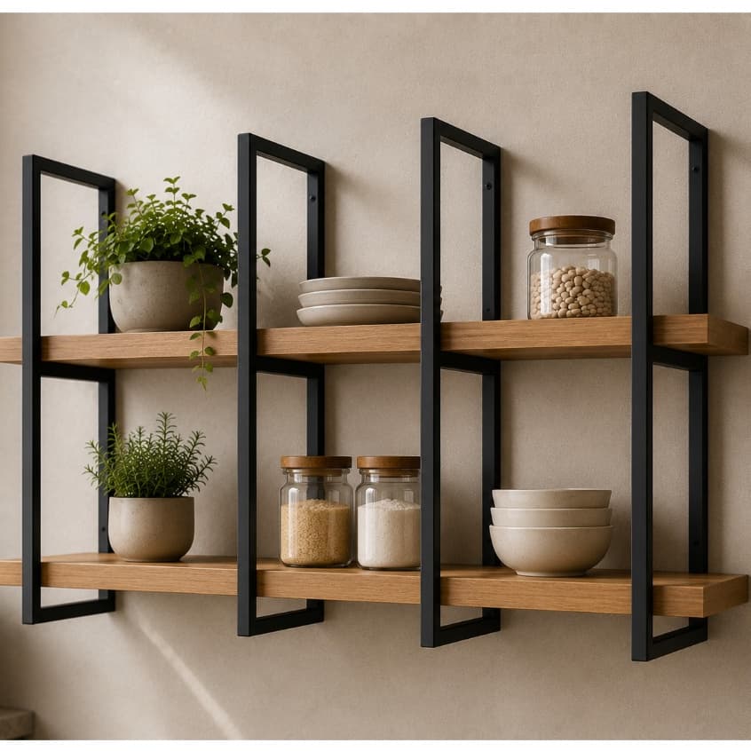 Kit Suporte Prateleira 60cm Estilo Industrial Prateleira 4 Unidades Parede Ou Teto Preto Aço