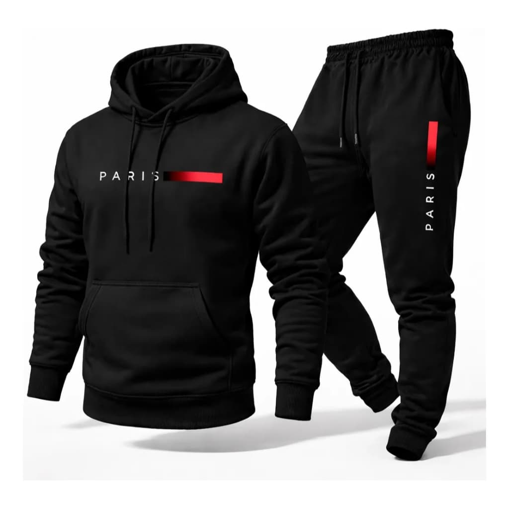 Conjunto Paris Moletom Canguru Calça Moletom Streetwear Unissex Blusa e Calça De Frio Flanelado