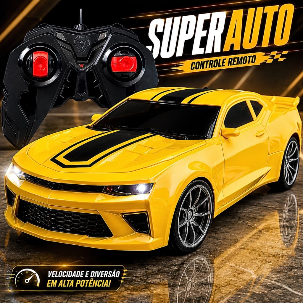Carrinho Controle Remoto Super Corrida Camaro Ferrari Lamborghini Acende Farol Brinquedo Carro