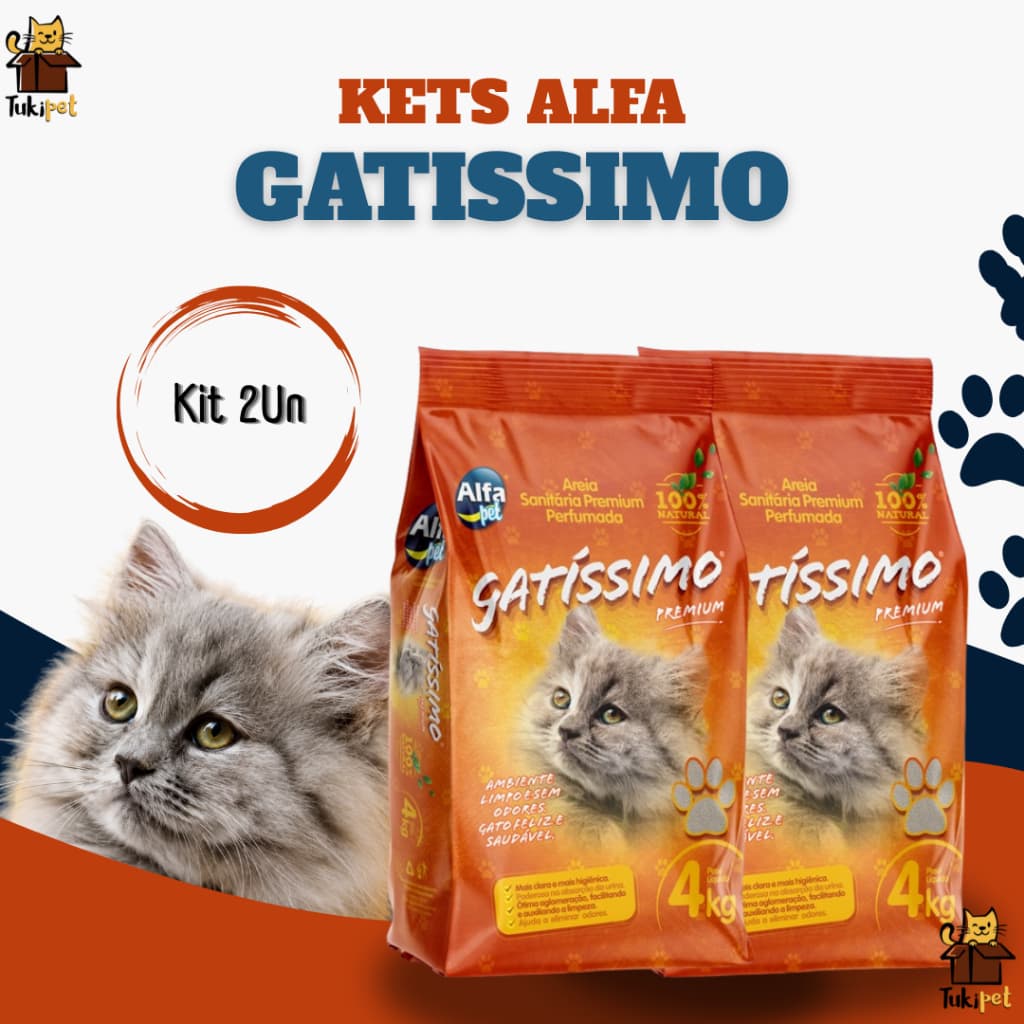 Kit 2 unidades Areia Sanitária Higiênica Para Gatos Anti Odor Gatissimo Perfumada Pacotes de 4kg