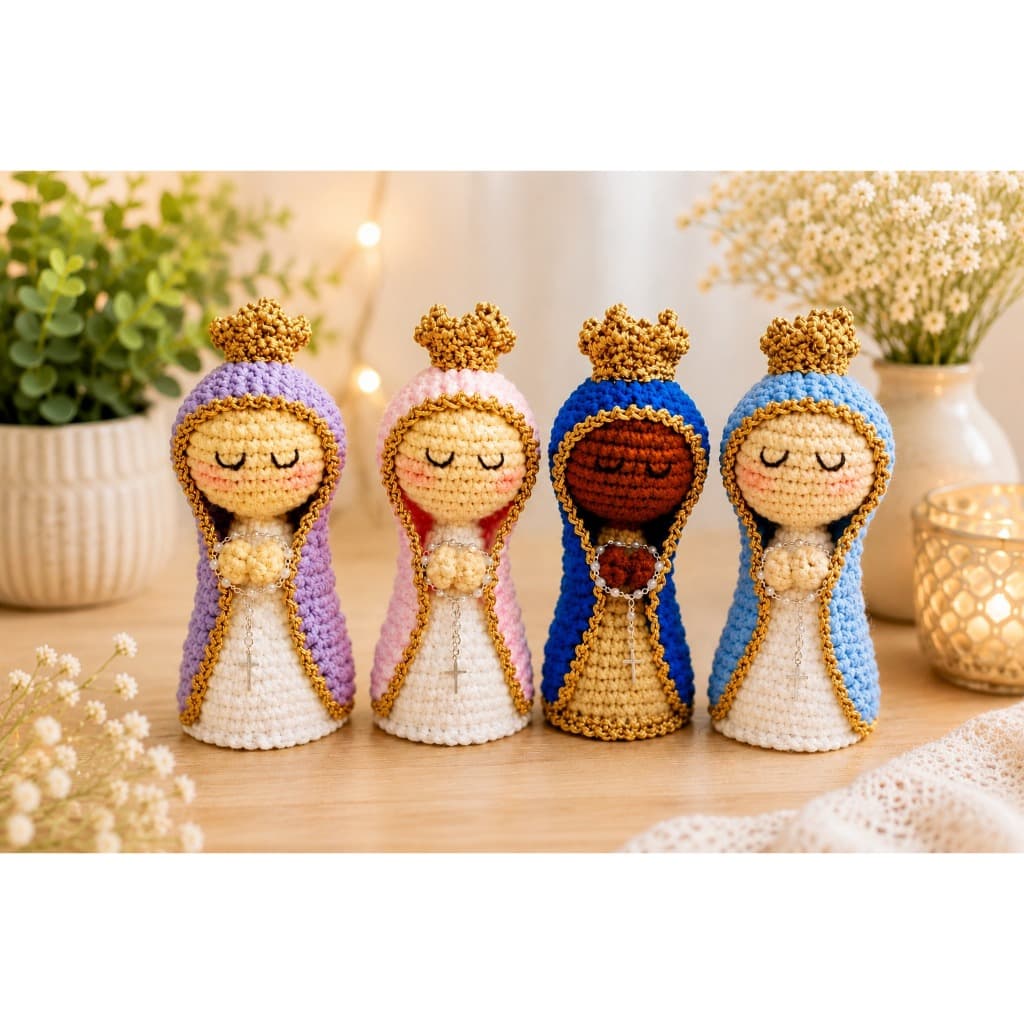 Kit 5 Santinha De Croche Amigurumi Nossa Senhora Aparecida