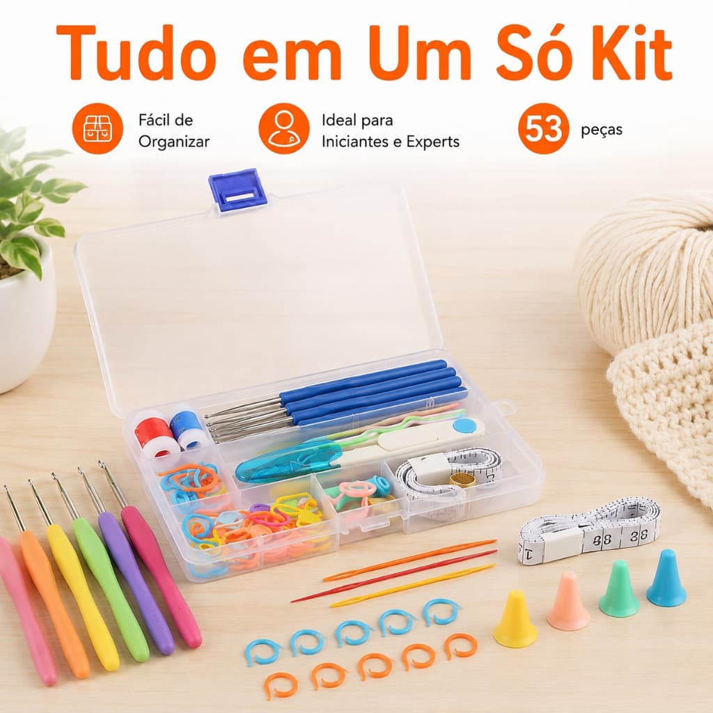Kit 53 peças Crochê Completo Para Fazer Amigurumi Agulhas Acessórios