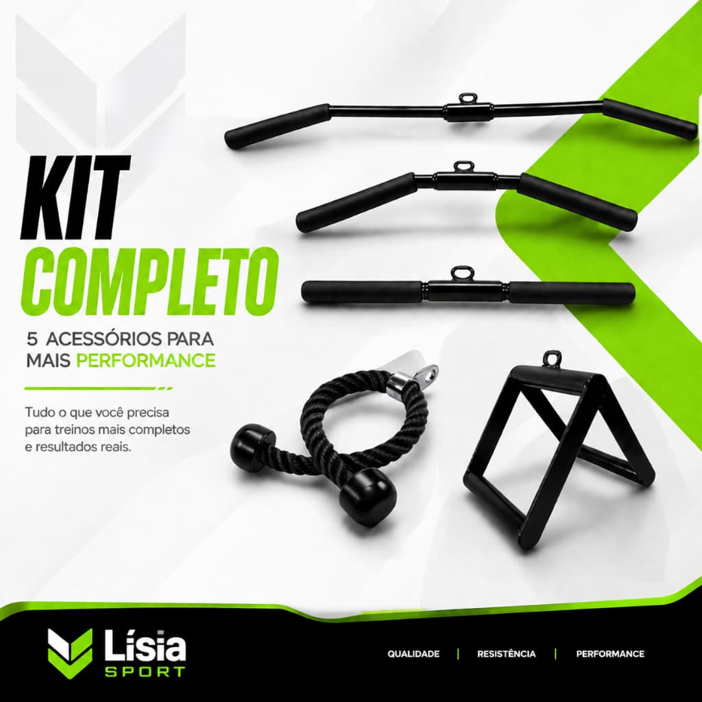 Kit 5 Puxadores Treino Superiores Aparelho Musculação Academia Puxador Reto Curvo Costas Gym
