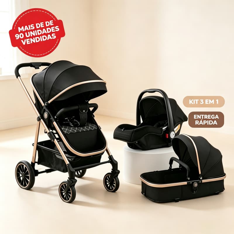 Carrinho de Bebê 3 em 1 Completo – Inclui Moisés e Bebê Conforto