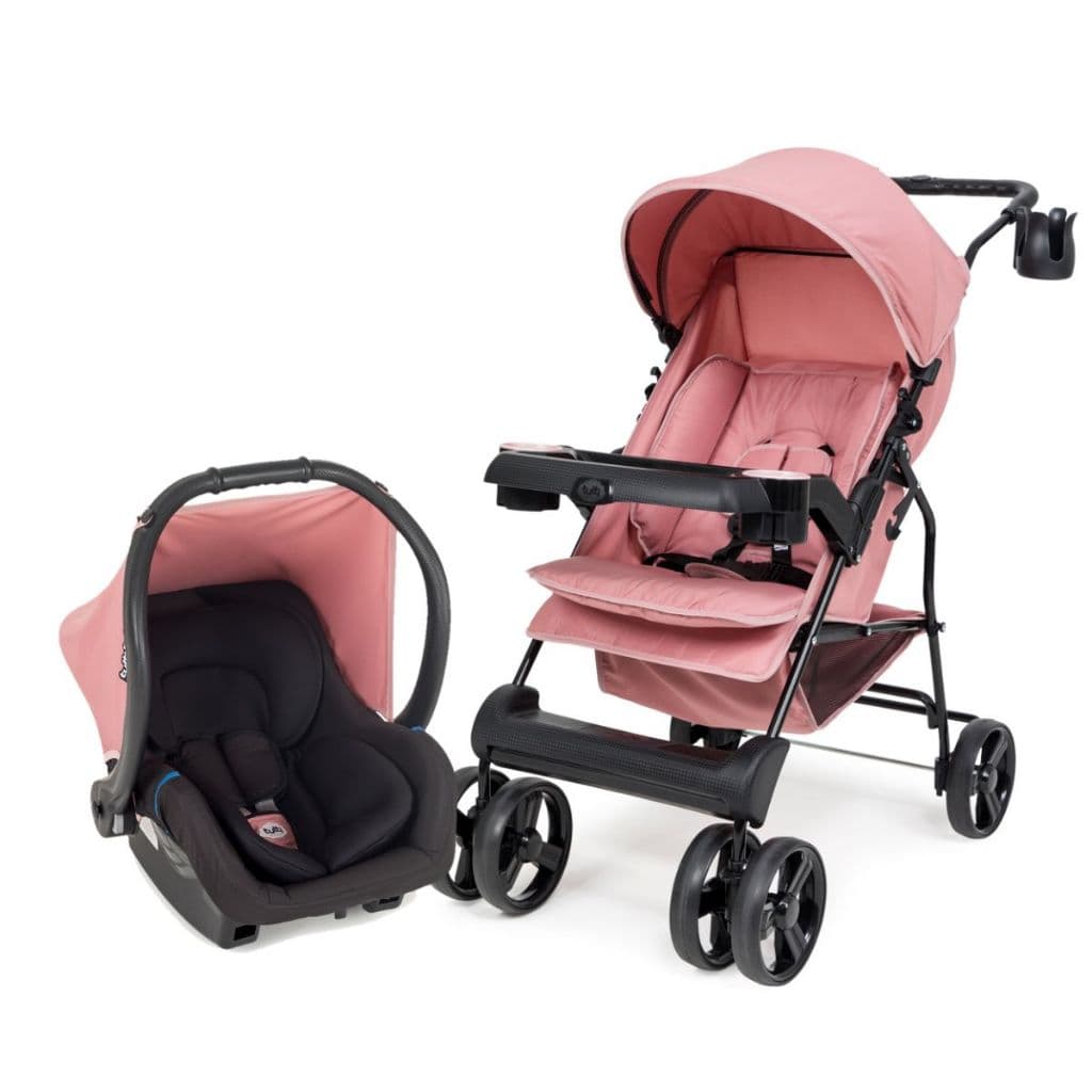 Kit Carrinho Bebê Theros + Bebê Conforto rosa Travel System Tutti baby