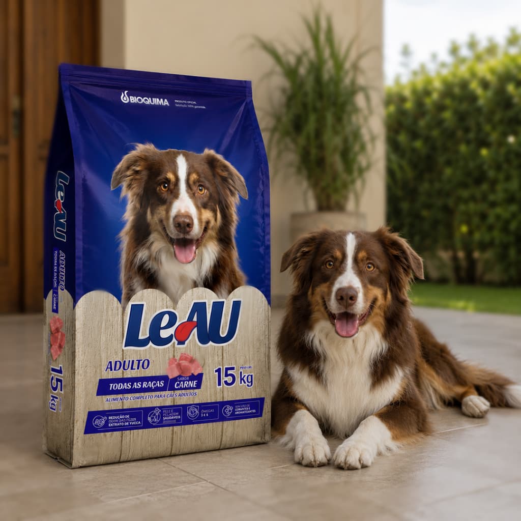Ração Para Cachorro Leau Dog 15kg Adulto Todas as Raças Sabor Carne 18% Proteína
