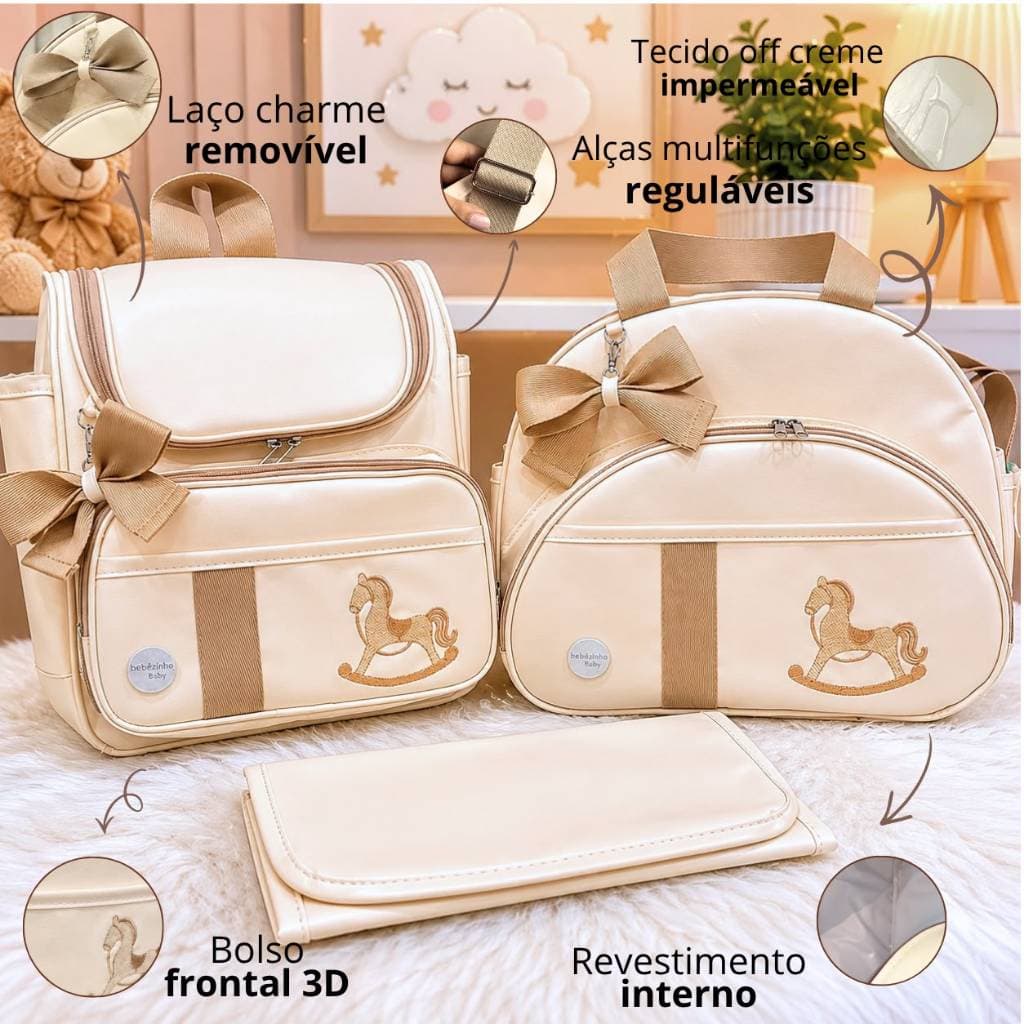 KIt Bolsa Maternidade Grande Mochila de bebe e Trocador Impermeável Enxoval Bibolinha baby