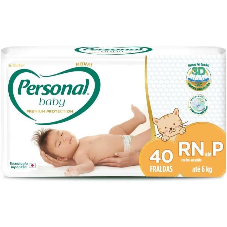 Fralda Personal Baby Premium Protection RN/P 40 Unidades Até 6kg Recém-Nascido
