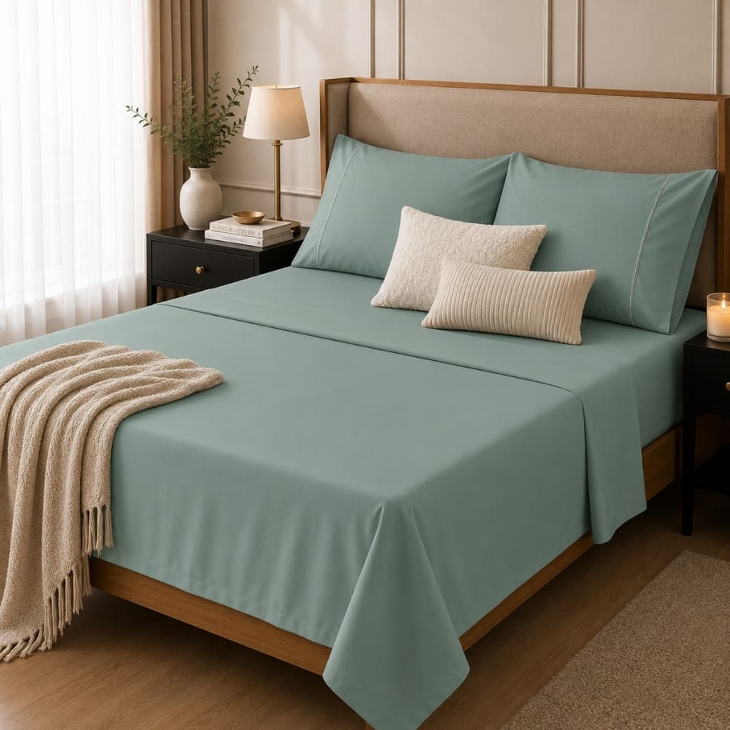 Lençol King 4 Peças 600 Fios Jogo de Cama Premium Toque Acetinado Elástico Cores Lisas Casal Gigante