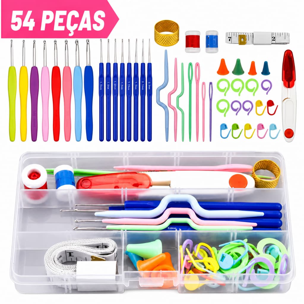 Kit Agulha Barbante Para Crochê Profissional Peças Agulhas