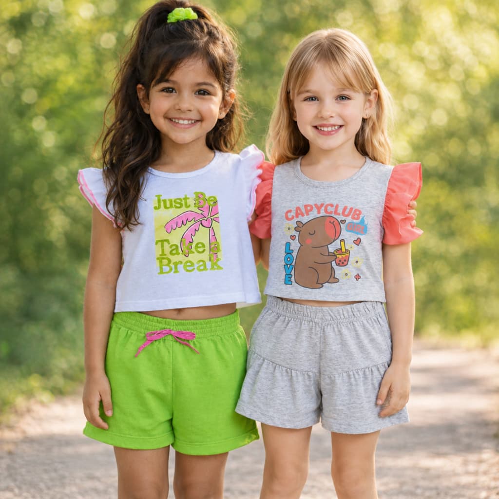 Kit 4 Peças de Roupas Infantil Menina - Kit de 2 Conjuntos de Roupa Infantil Menina Verão Feminino Bebê