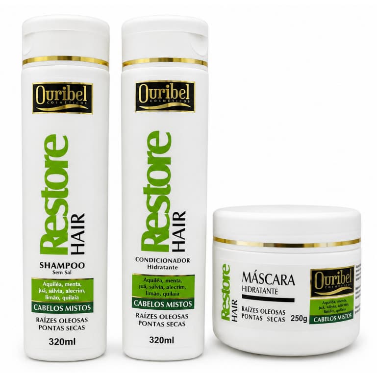 Ouribel Restore Hair Kit Shampoo 320ml+ Condicionador 320ml + Máscara Hidratante 250g