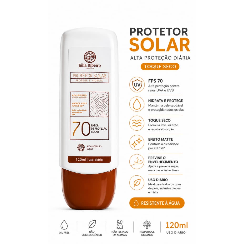 ANTISSINAIS, PROTETOR SOLAR, FPS 70, 120 ML, ROSTO E CORPO,TOQUE SECO.