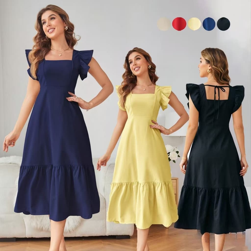 Vestido Midi Longo Feminino Casual de Verão de Cor Sólida Ideal para Festas e Ocasiões Sociais