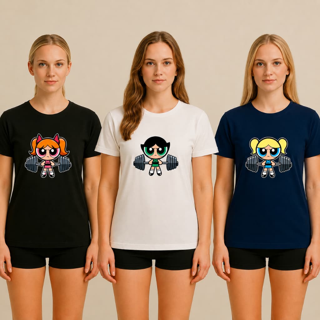Kit 3 Camisetas Femininas Algodão Meninas Super Poderosas Treino Fitness Academia