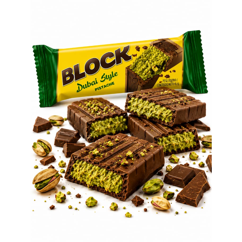 Chocolate Block Dubai Style Pistache 45g Recheado Importado