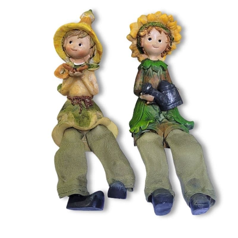 Casal Enfeite Decorativos em Resina Bonecos Jardim com Pernas Articuladas para Decoração Interna