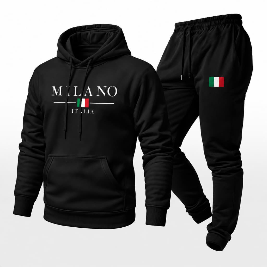 Conjunto Moletom Milano Itália Bandeira Plus Size Blusa Canguru Flanelado Com Capuz Bolso e Calça
