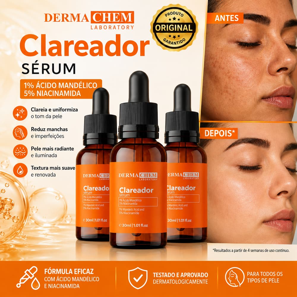 Sérum Facial Dermachem Vitamina C Uniformiza Aparência da Pele Hidratação Uso Diário