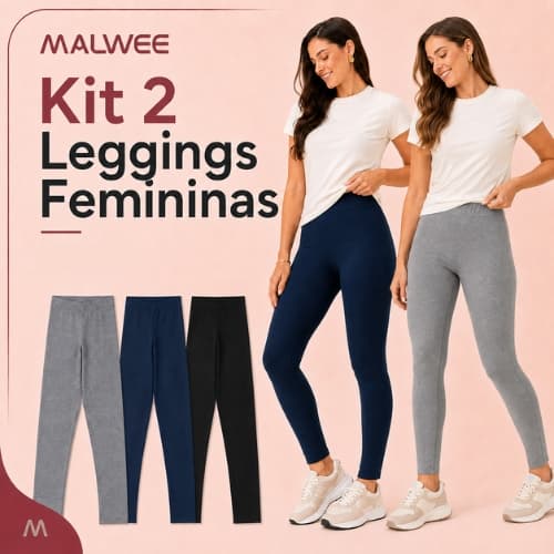 Kit 2 Calça Legging Feminina Adulto Algodão Malwee Fitness Academia Treino