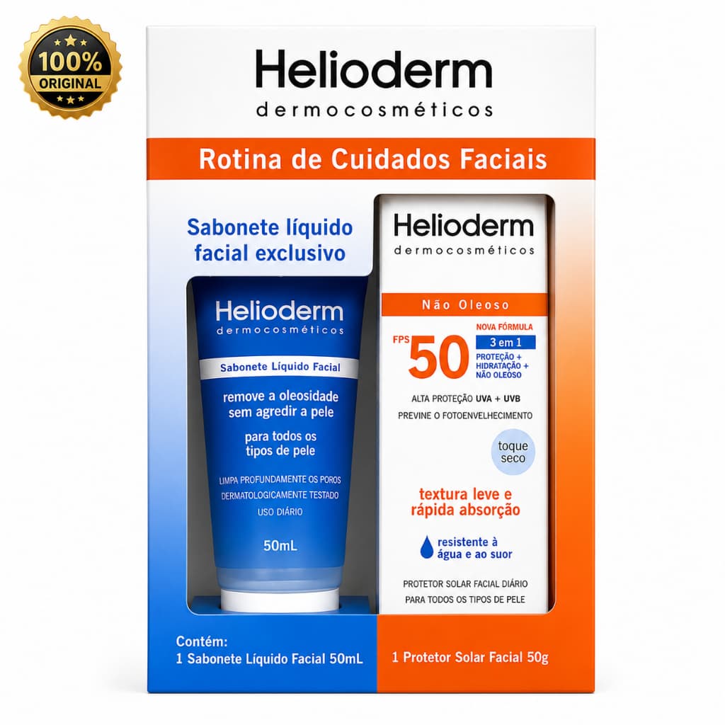 Kit Helioderm Cuidados Faciais FPS 50 + Sabonete Líquido Facial 50ml Original