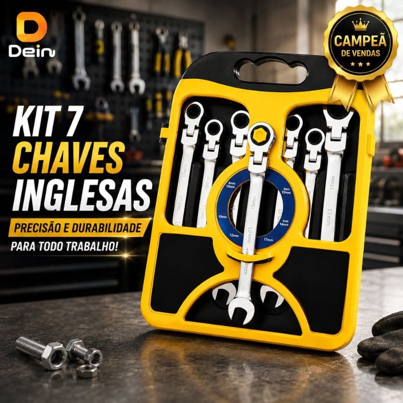 Jogo 7 Chaves Combinadas Catraca Flexível Cr-V 8 10 12 13 14 17 19mm Estojo Profissional