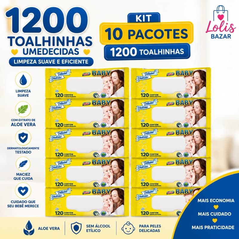 Kit Lenço Umedecido Use It 120 Folhas Com Tampa | Bebê | 240 a 1200 Toalhinhas - Promoção