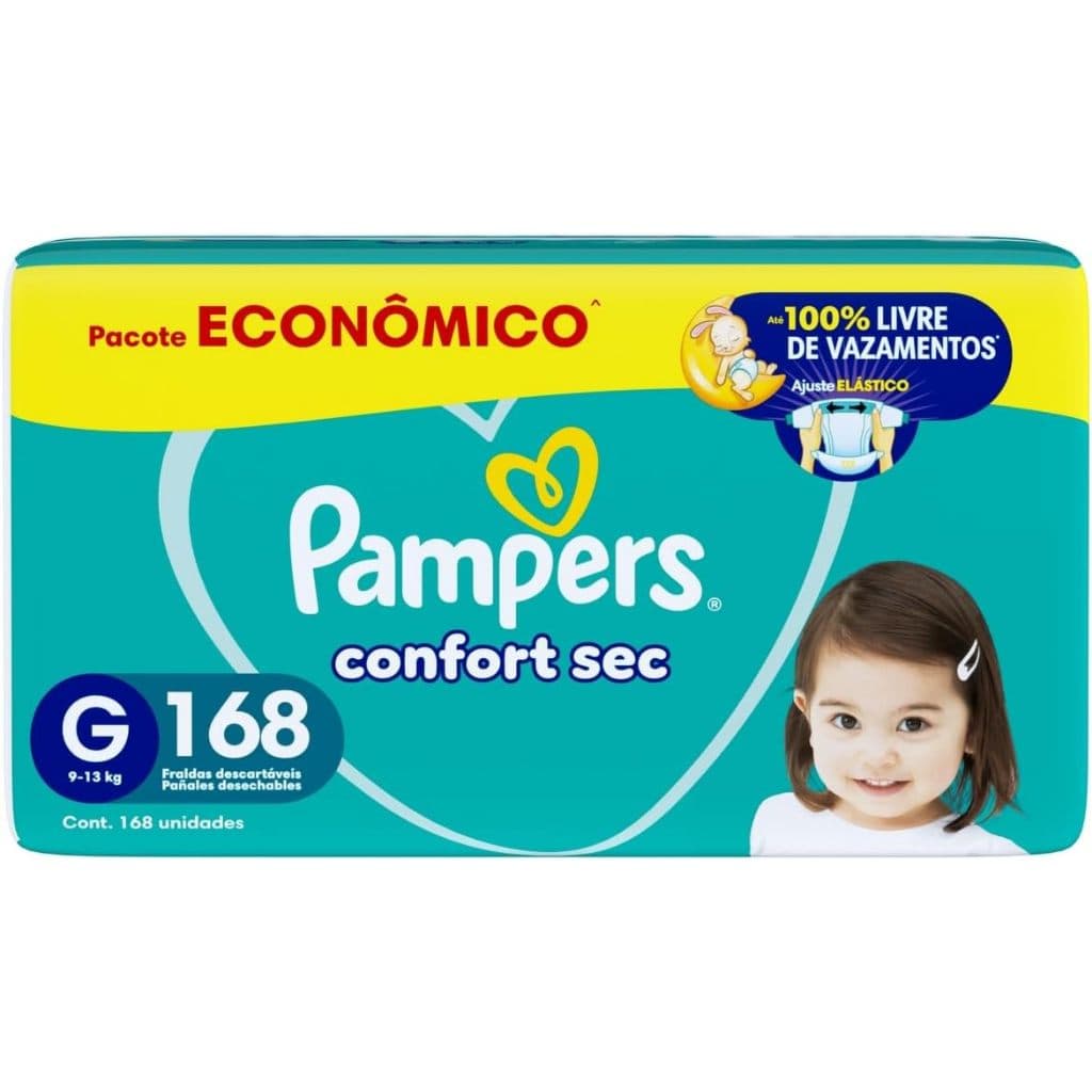 Fralda Pampers Confort Sec M ou G Pacote com 196 ou 168 fraldas - econômico