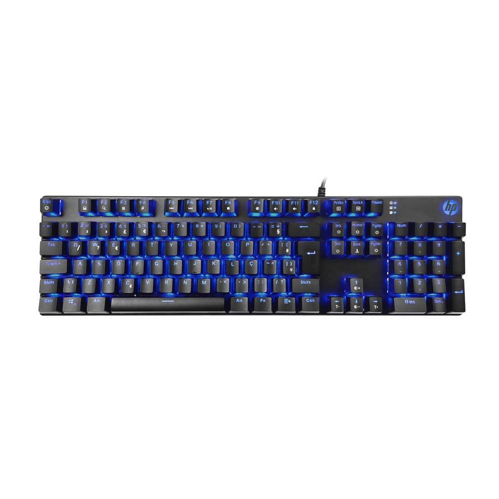 Teclado Mecânico Gamer HP GK400F Switch Blue LED C/ Fio ABNT2 Preto