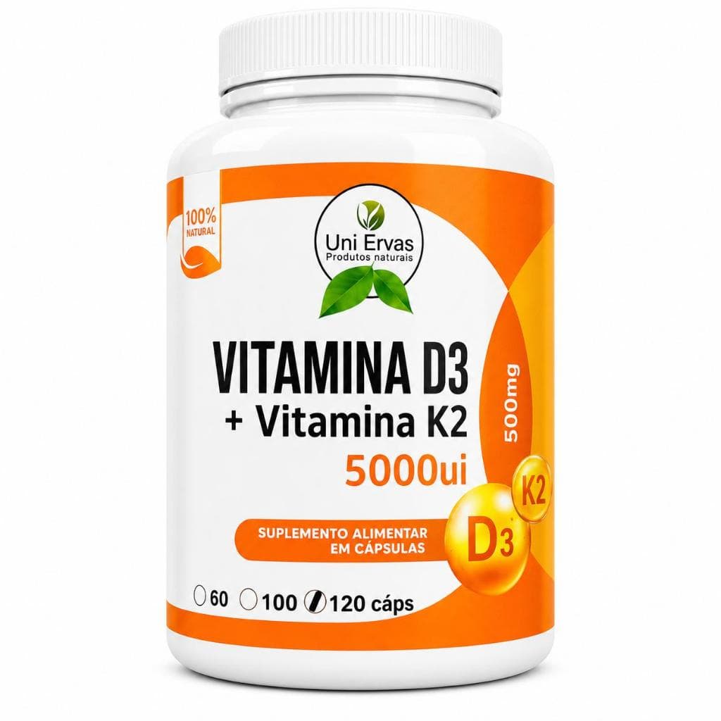 VITAMINA D3 + K2 - 500MG - SUPLEMENTO PREMIUM 120 CÁPSULAS