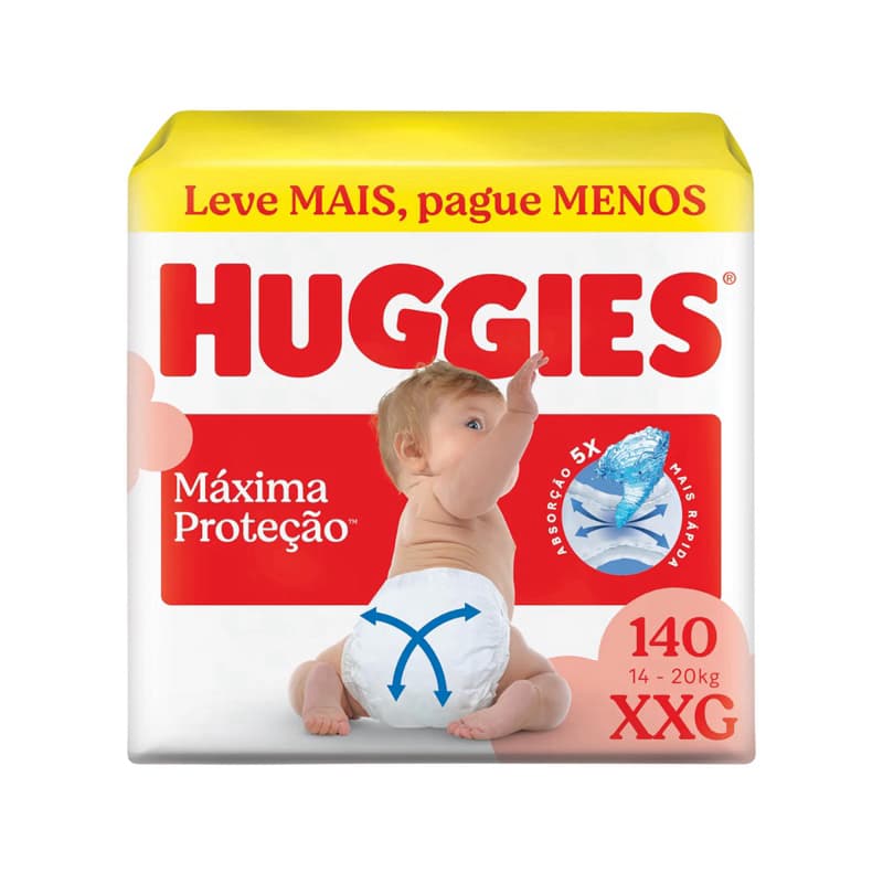 Fralda Huggies máxima proteção TAMANHO XXG com 140 unidades