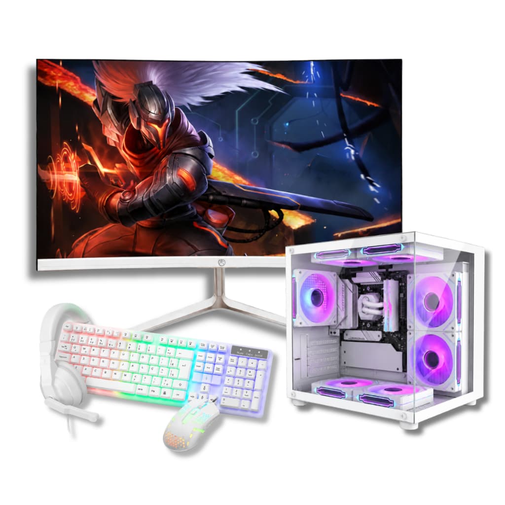 Computador Pc Gamer Ryzen 5 SSD 480GB 16gb RAM DDR4 Monitor Led 23" Curvo Branco Wifi Bivolt