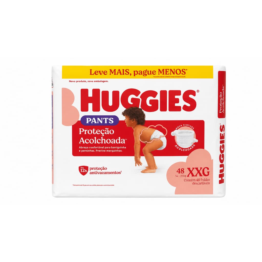 Fralda Huggies Pants Proteção Acolchoada XXG 48 Unidades | Conforto Acolchoado e Liberdade de Movimento