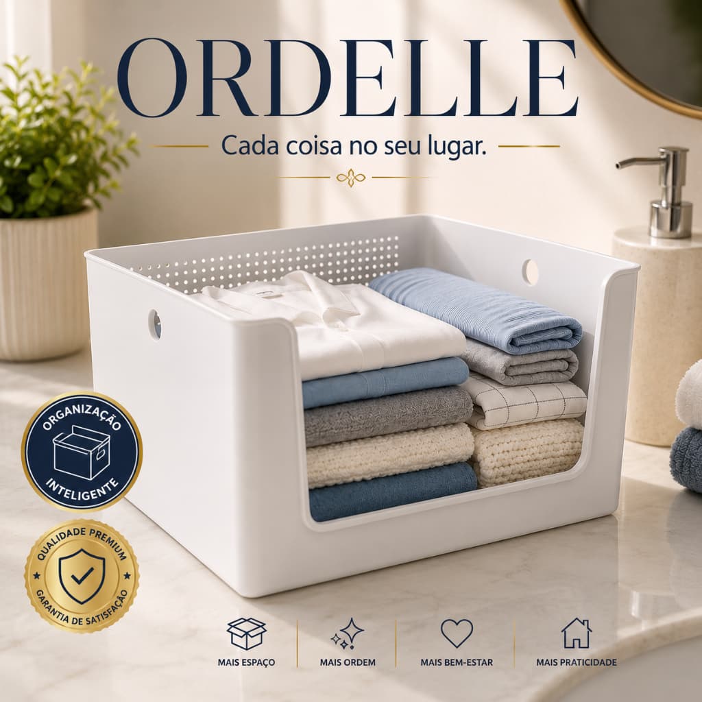 Cesto ORDELLE Organizador 16L Com Abertura Frontal Organização de Lavanderia Banheiro Armário Escritório