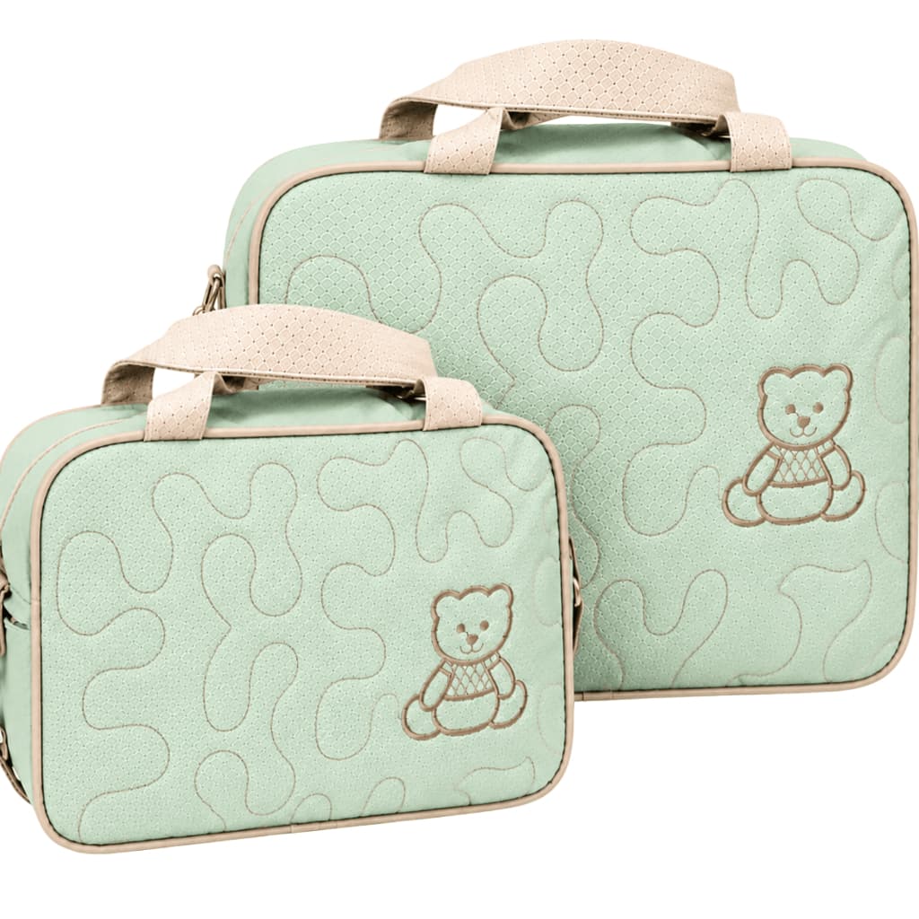 Bolsa Maternidade Menino Kit 2 Peças Verde Bebê Ursinho Bordado Bolsa Bebê Mamãe Enxoval Luxo Mala Maternidade