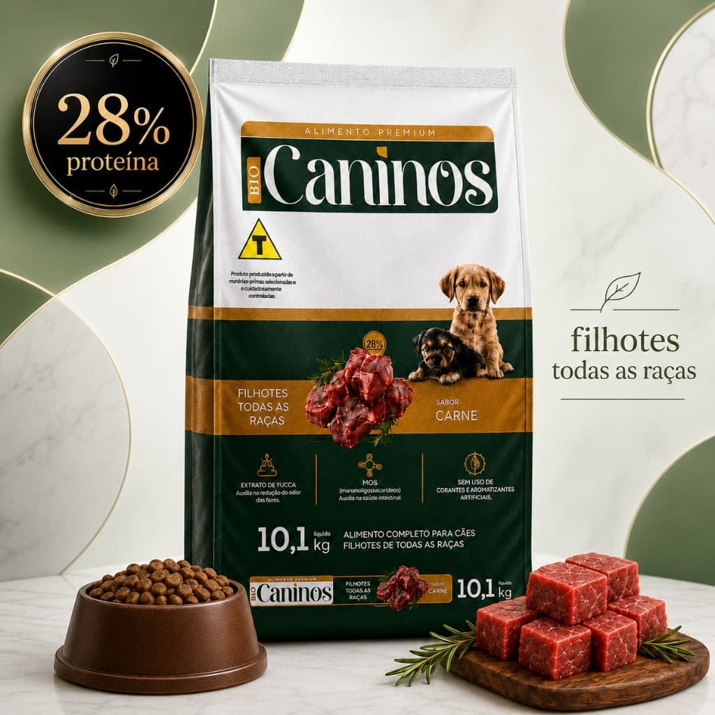 Ração Cachorro Filhote Todas As Raças Sabor Carne 28g Proteína Sem Corante Artificial