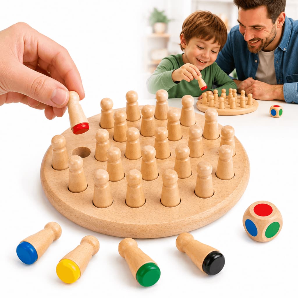 Jogo da Memória Infantil Madeira Pinos Coloridos Montessori Educativo Brinquedo para Crianças