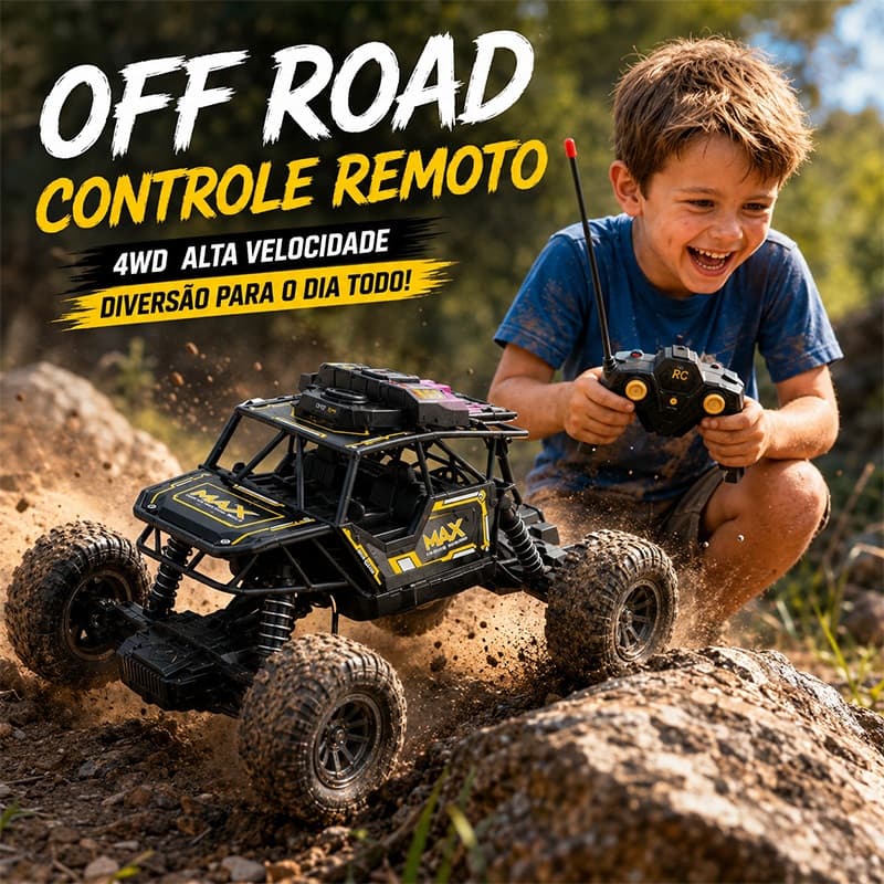Carrinho de Controle Remoto 4x4 Off Road Recarregável USB Com Fumaça Luz LED Brinquedo Infantil