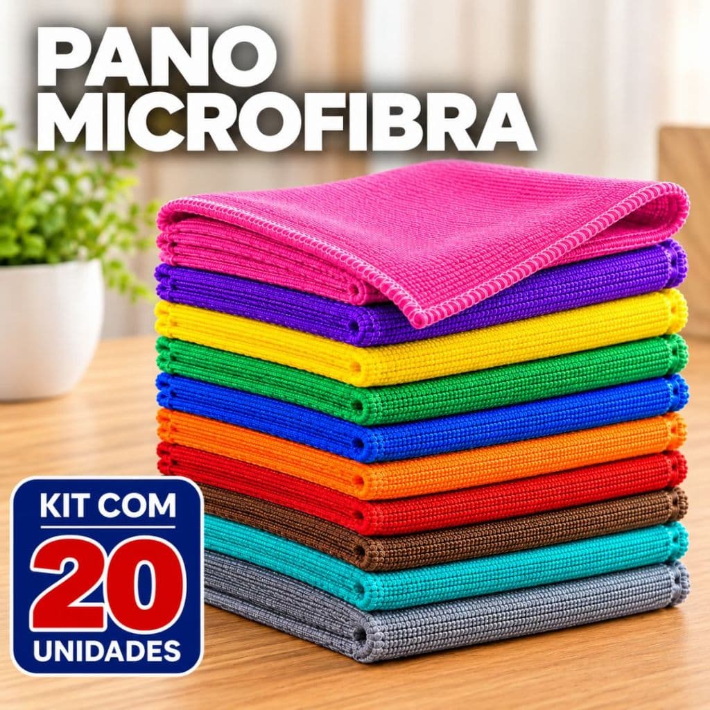 Kit 20 Panos de Microfibra 30cm - Flanela Limpa Carro Vidro Pia Limpeza Geral Multiuso Cores Sortida
