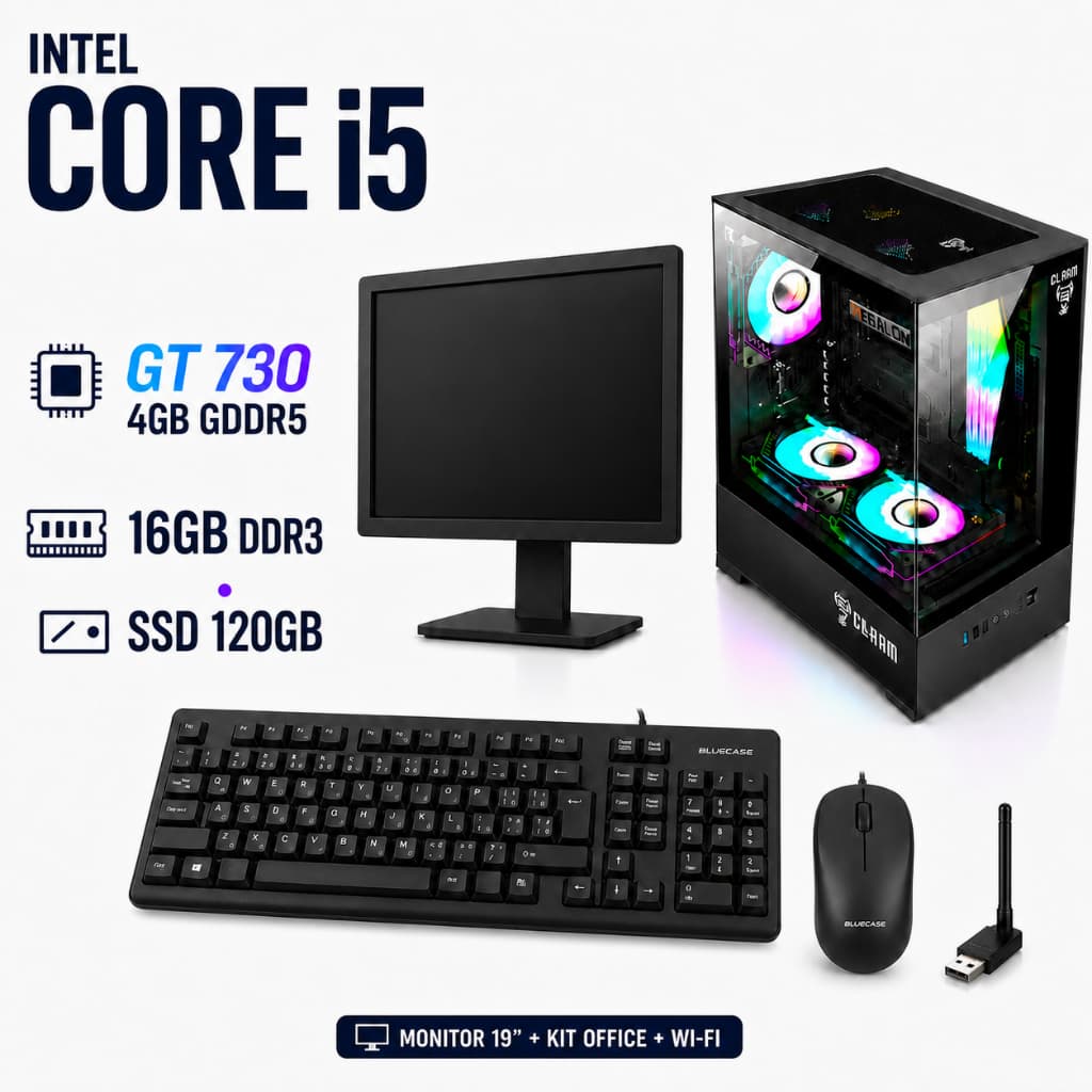 Computador Gamer Core i5 2ª/3ª 16GB DDR3 SSD 120GB GT 730 4GB GDDR5 Monitor 19 Full HD Kit Office Wi-Fi