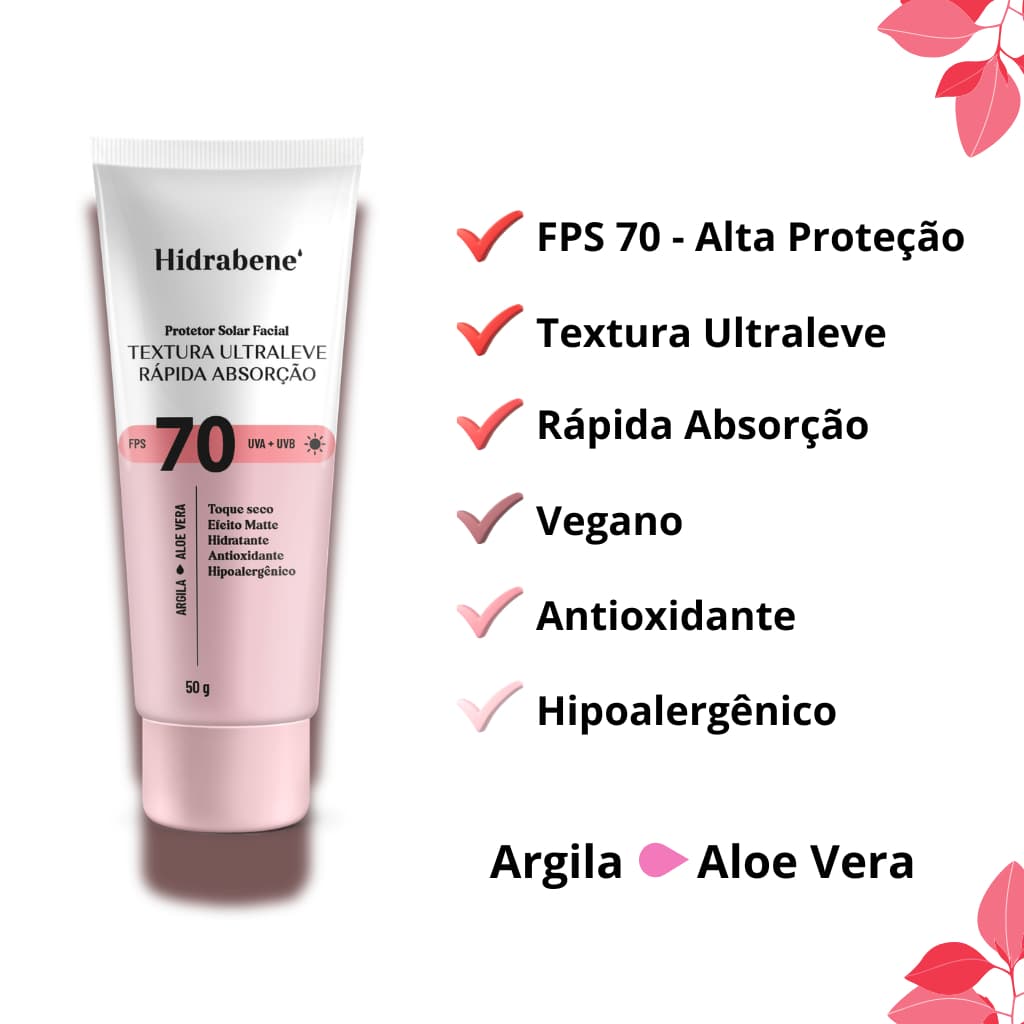 Protetor Solar Facial Hidrabene FPS 70 Toque Seco - 50g