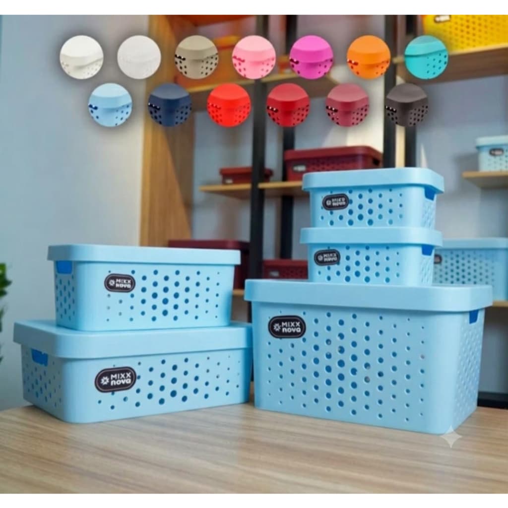 Kit 5 caixa organizadora com tampa cesto organizador sala escritório quarto cozinha lavanderia Mixxnova