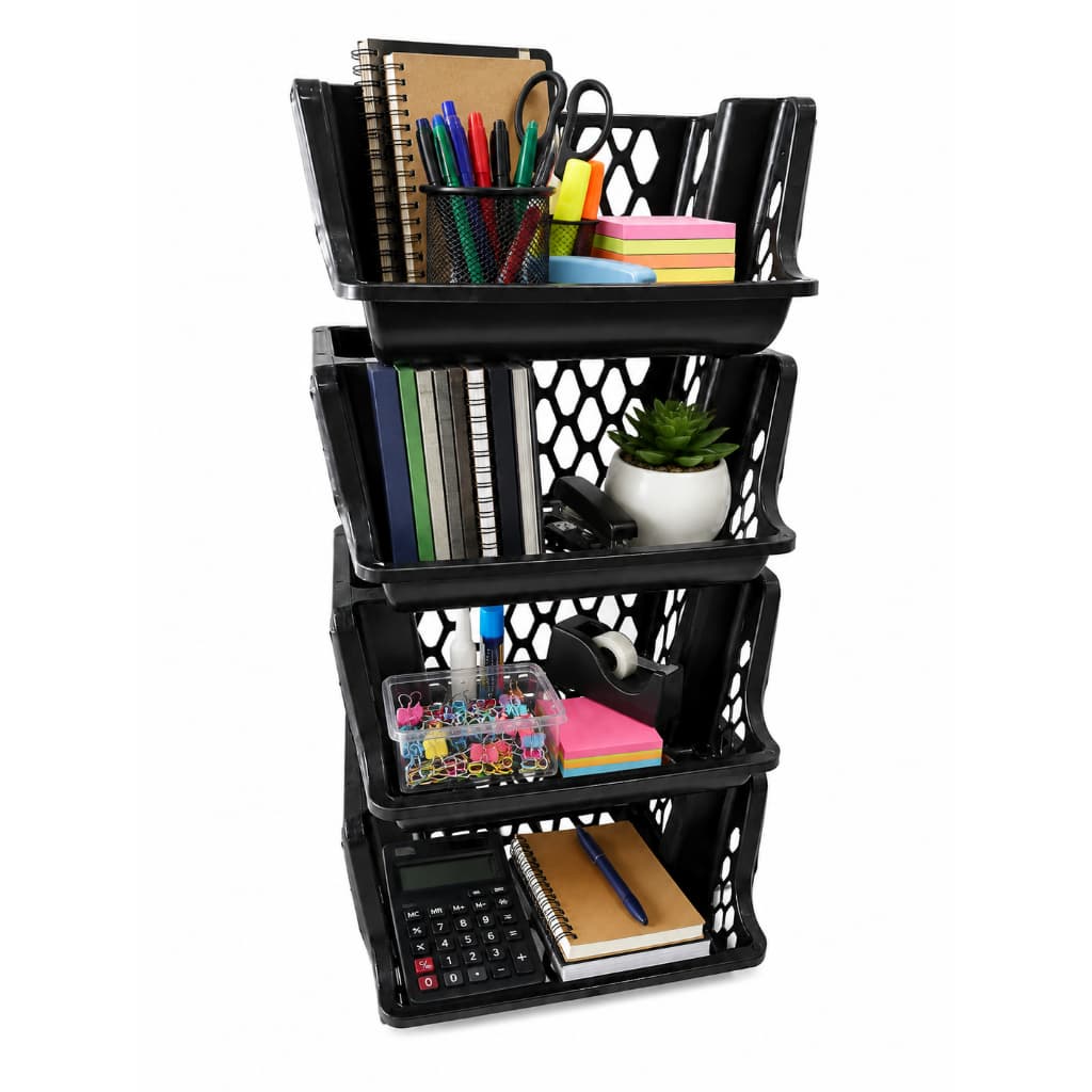 Kit Cesto Organizador Plástico Preto Multiuso Casa Banheiro Roupa Cozinha Quarto Escritorio