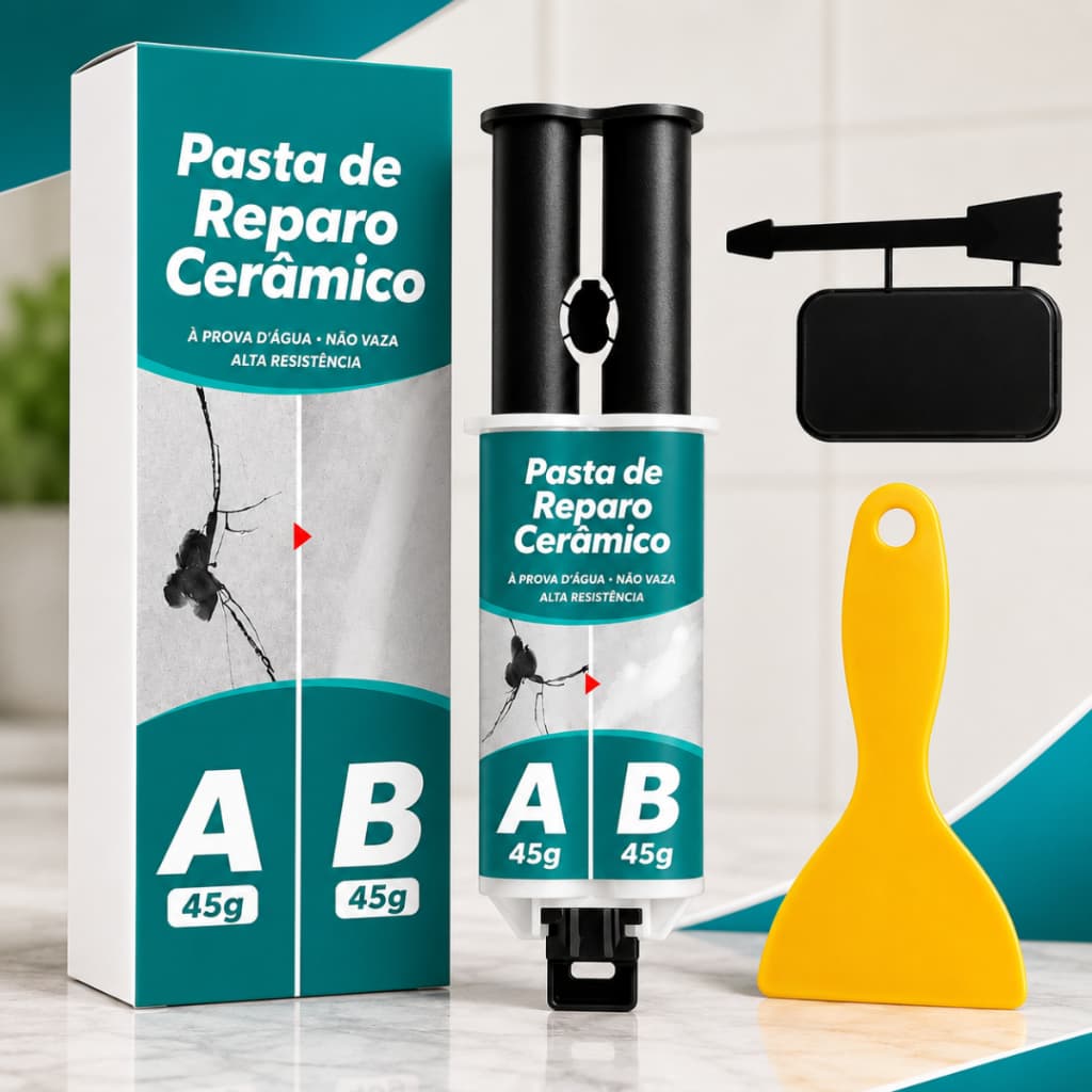Pasta Para Reparo de Azulejo e Cerâmica Massa Epóxi A+B 90g Impermeável Kit Completo