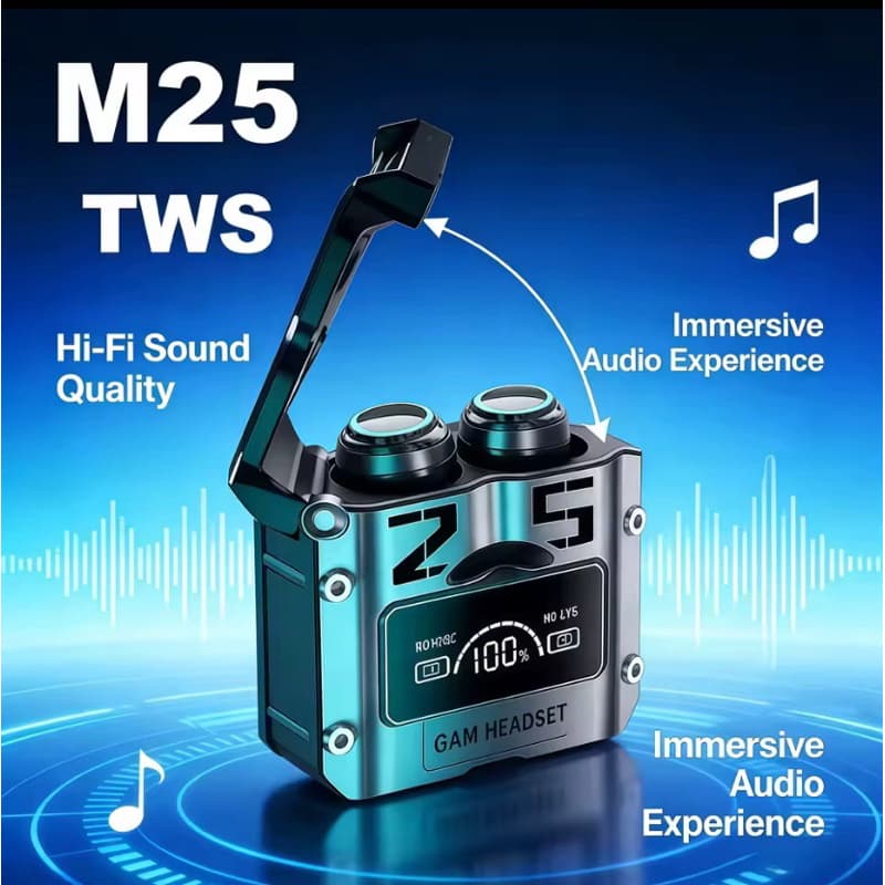 Fones de ouvido sem fio M25 TWS, fones de ouvido Bluetooth 5.3, esportivos, fone de ouvido estéreo com display digital