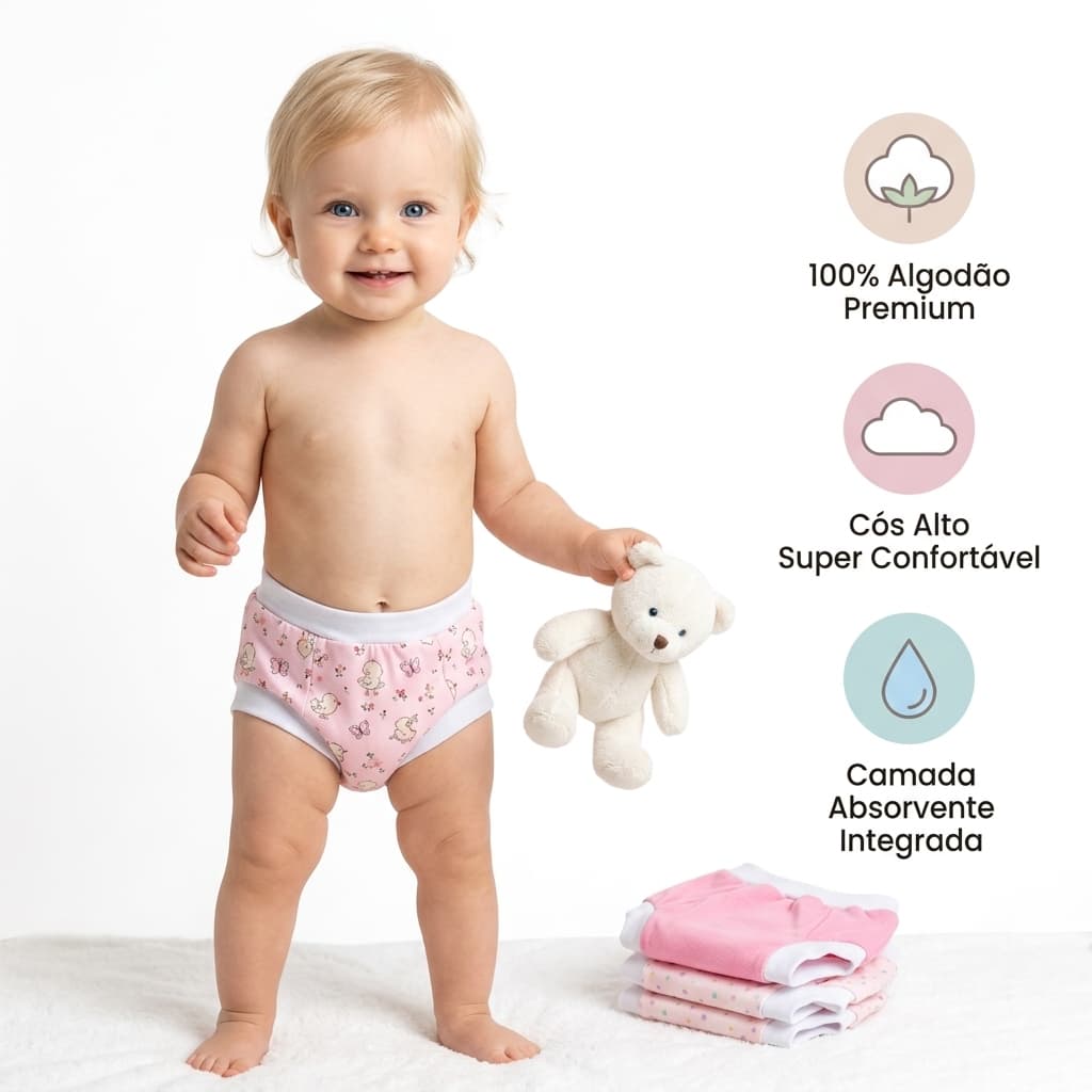 Calcinha desfralde + rápido  bebê treinamento infantil algodão tam 02