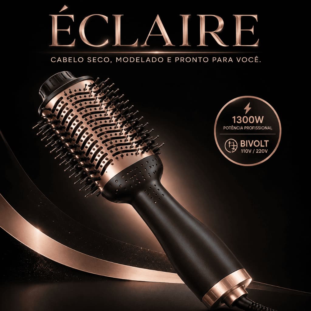Escova Secadora Cabelo Profissional ÉCLAIRE 1300w Modeladora Ar Quente