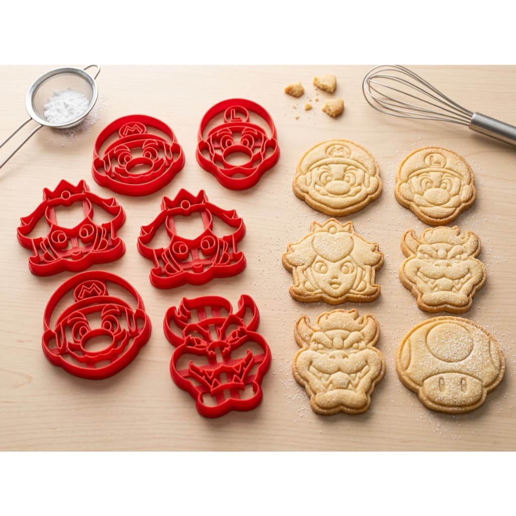 Kit 8 Cortadores Marcadores Biscoito Pasta Americana Massinha de Modelar e Biscuit- Turma do Mario